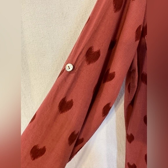 Just Living Button Front Printed Hearts Shirt Linen Blend Size S - Picture 6 of 8